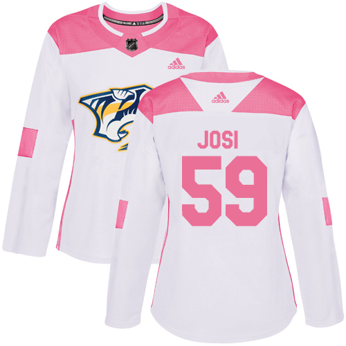 Adidas Predators #59 Roman Josi White/Pink Authentic Fashion Women's Stitched NHL Jersey - Click Image to Close